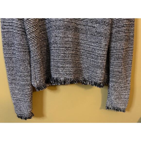 Chico's Shawna Cardigan Black and White Tweed with Fringe Detail Size 12 (2) - Picture 4 of 7